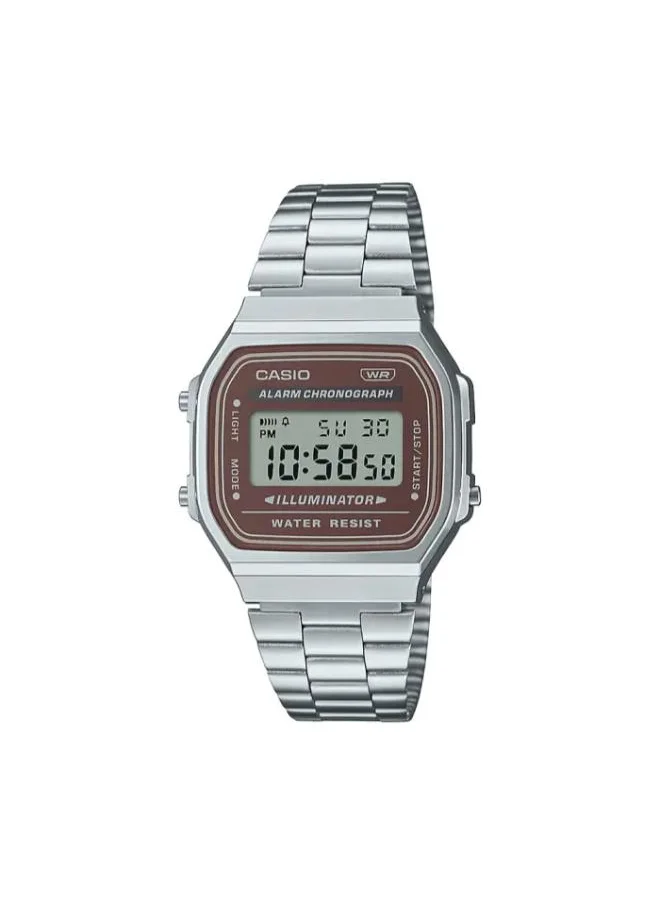 CASIO Unisex Digital Display Watch With Silver Stainless Steel Strap - A168WA-5AYDF