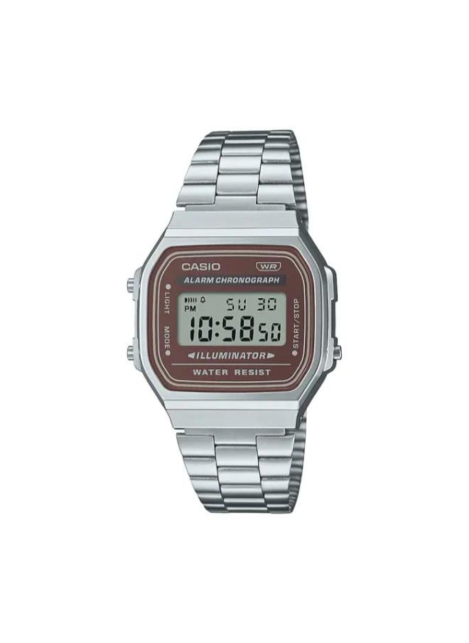 CASIO Unisex Digital Display Watch With Silver Stainless Steel Strap - A168WA-5AYDF 