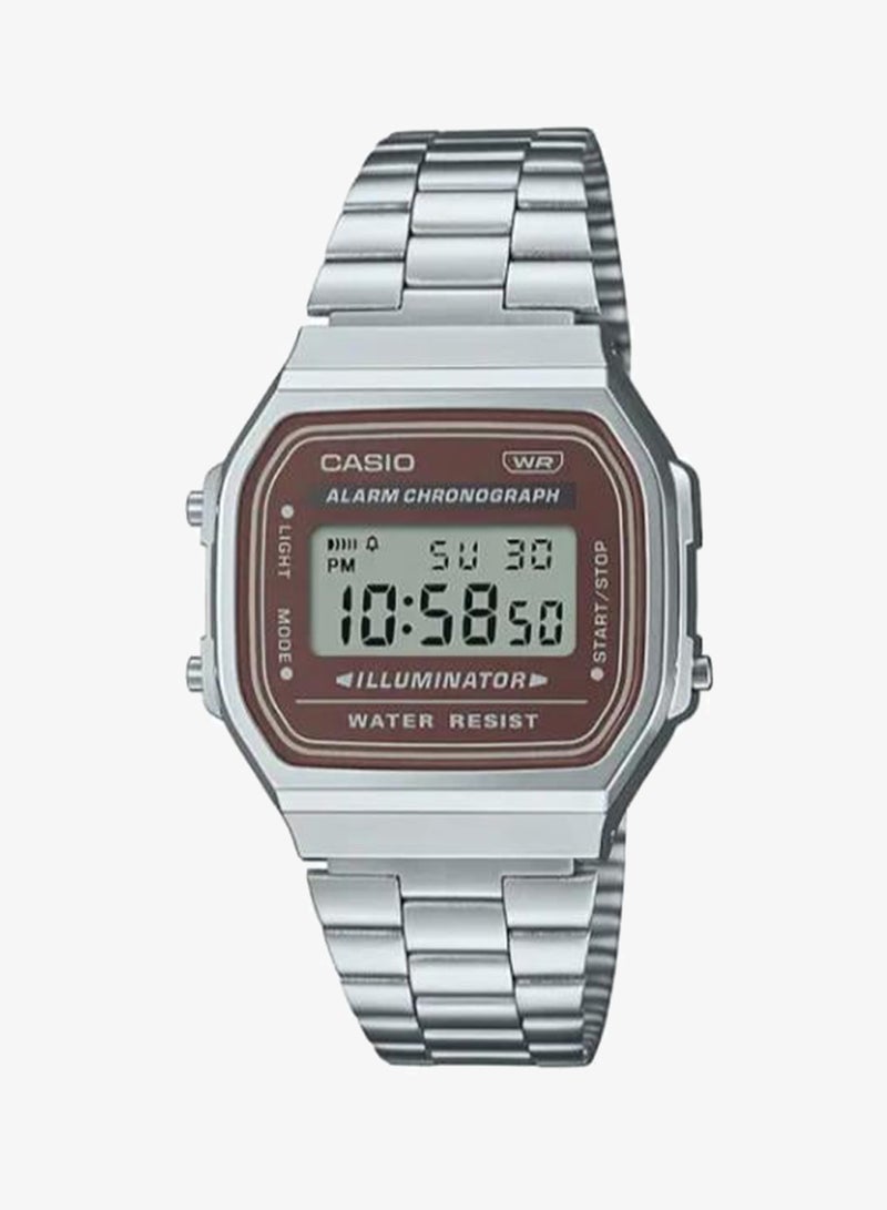 Unisex Digital Display Watch With Silver Stainless Steel Strap - A168WA-5AYDF