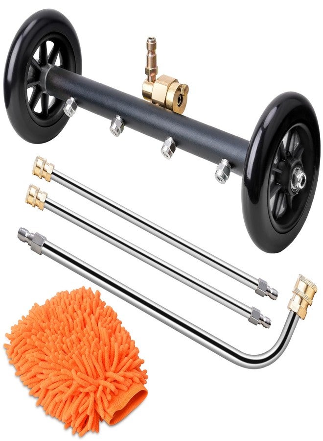 EVEAGE 2-in-1 Undercarriage Pressure Washer Attachment, 16" Power Washer Undercarriage Cleaner, Under Car Wash with Extension Wands Wash Mitt, Reversible Pressure Washer Broom Attachment, Black - Image 1