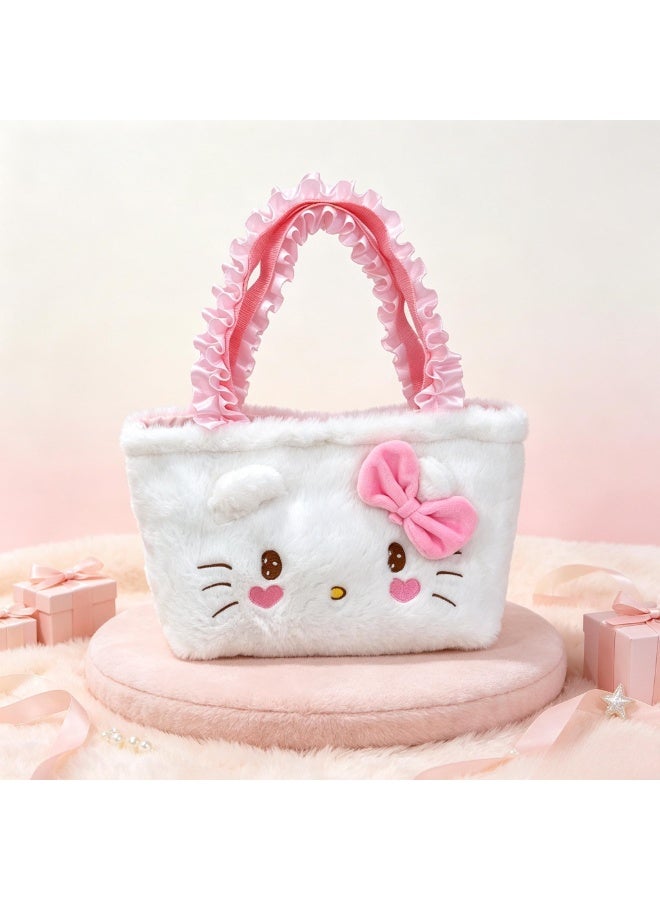 Hello Kitty Children's Plush Character Handbag with Ruffled Handles, White/Pink - Image 1