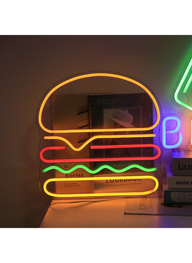 LED neon lamp burger shape wall decor sign 35*35 cm  - Image 1