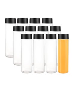 13oz 400ml Clear Plastic Juice Bottles with Black Lids Perfect for Juice, Milk and Other Drinks 12 Pack