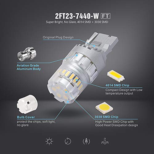 SIR IUS LED - FT- 7440 LED Backup Reverse Light Bulb Super Bright High Power Single Filament function Air Vent Design 3030+4014 SMD White 6500K Pack of 2 - Image 4
