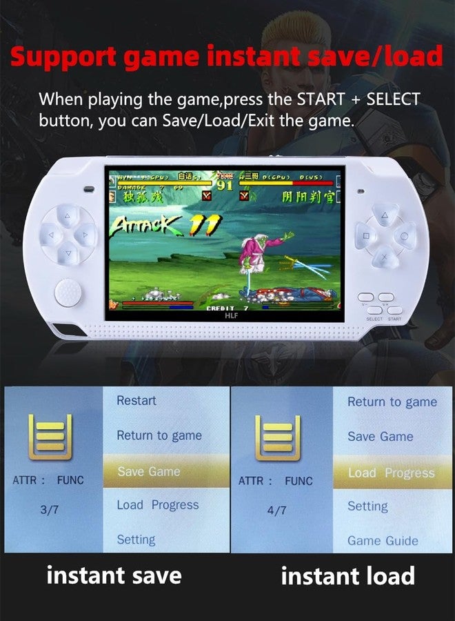 HLF Video Game Console 4.3 inch 8GB Built-in 2000 Retrp Classic Games for Multiple Simulators Game can Save Multiple Progress Video/Music/E-Book Portable Console Gift for Boyfriend/Children(White) - Image 3