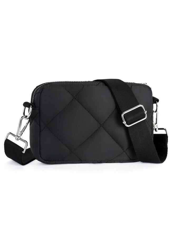 Telena Quilted Crossbody Bags For Women Puffer Bag Purse Lightweight Design Shoulder Bag Black  - Image 1