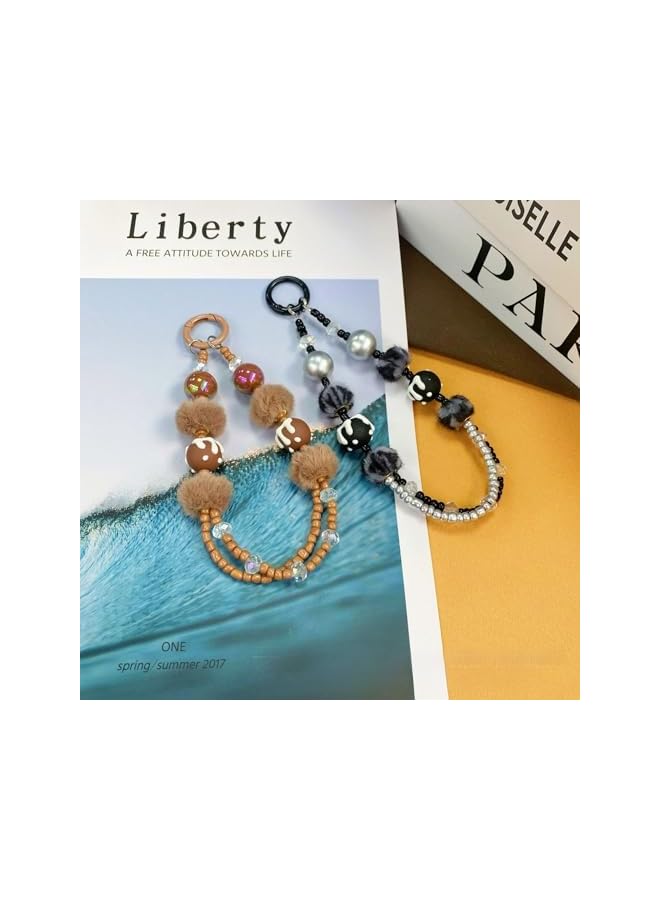 Green Tiger Phone Lanyard Wrist Strap, Mobile Cell Phone Chain Keychain Hand Strap with Tether Tab, Universal Multifunctional Soft Plush Ball Brown - Image 3