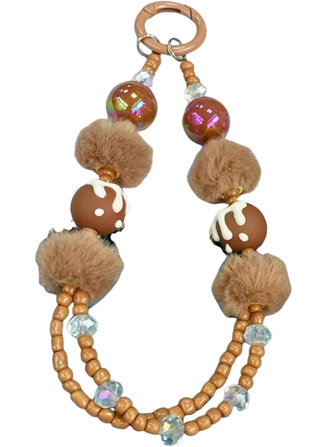 Green Tiger Phone Lanyard Wrist Strap, Mobile Cell Phone Chain Keychain Hand Strap with Tether Tab, Universal Multifunctional Soft Plush Ball Brown - Image 1