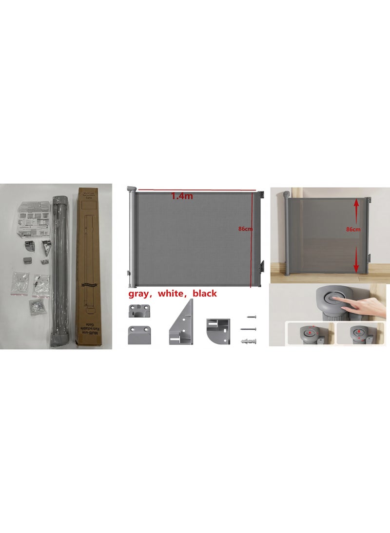 Retractable Baby and Pet Safety Gate for Doorways & Stairs - 1.4m Extra Wide Durable Mesh Gate with One-Hand Locking Mechanism - Image 2