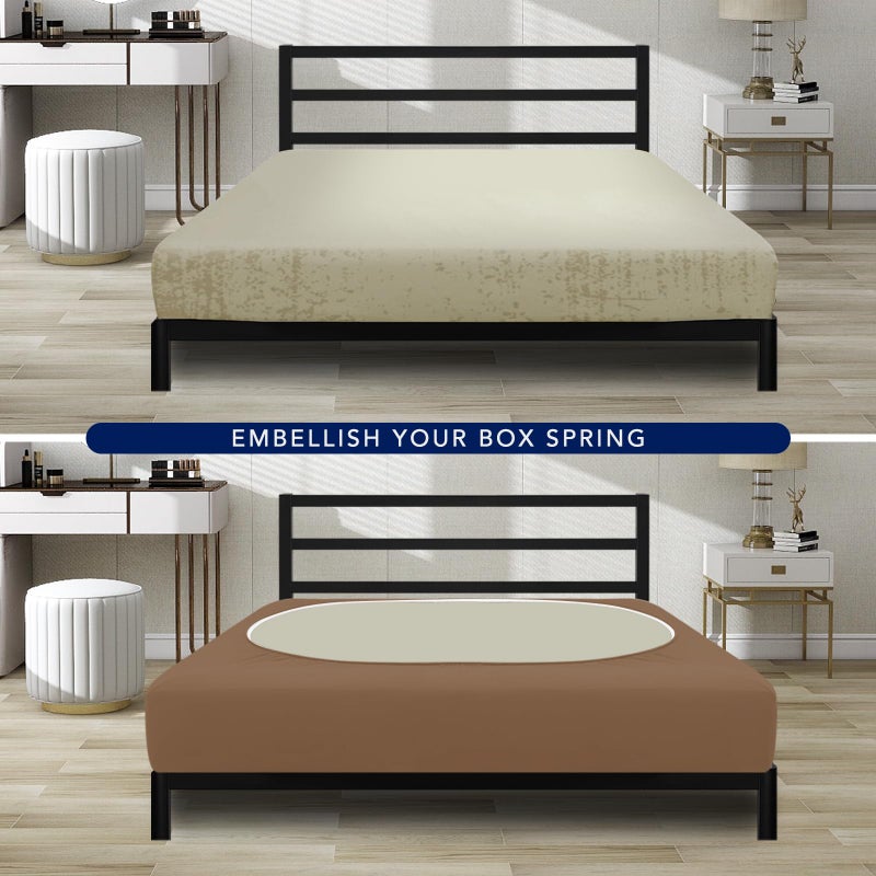 PureFit Stretchy Box Spring Cover Twin - Elastic Fitted Box Spring Wrap Around 4 Sides  Wrinkle & Fading Resistant Fits Twin Size Beds  Brown - Image 4