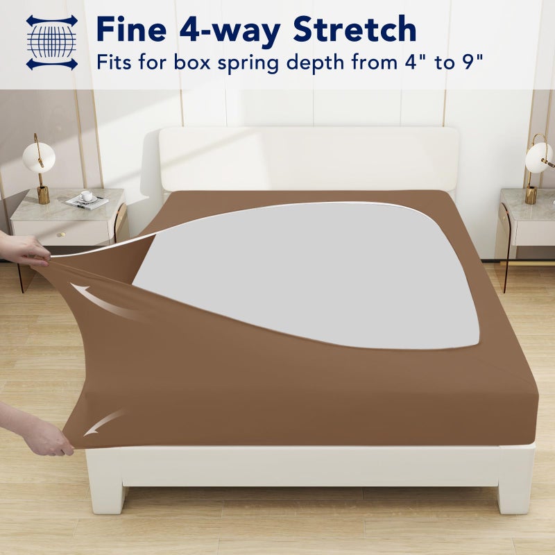 PureFit Stretchy Box Spring Cover Twin - Elastic Fitted Box Spring Wrap Around 4 Sides  Wrinkle & Fading Resistant Fits Twin Size Beds  Brown - Image 3