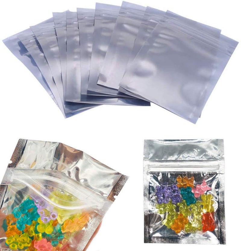 Luckycivia 100 PACK Resealable Clear Ziplock Smell Proof Pouch Aluminum Foil Zip Lock Bulk Food Storage Bag Plastic Aluminum Material3x4 inch