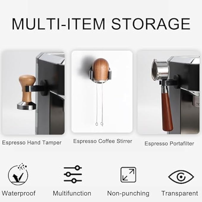كاست ويف حامل مغناطيسي مثبت على الحائط لمدك الإسبريسو، منظم لمرشح القهوة، لمدك اليد، رف تخزين أدوات القهوة، ملحق باريستا متين موفر للمساحة لآلة الإسبريسو، قطعة واحدة - Image 5