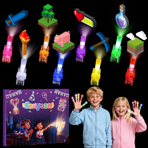 Sauyoza 36 Pack Pixel Party Favors LED Finger Lights for Kids Glow in the Dark Building Game Goodie Bag Stuffers Pixel World Birthday Party Gifts for Classroom Rewards - Image 1