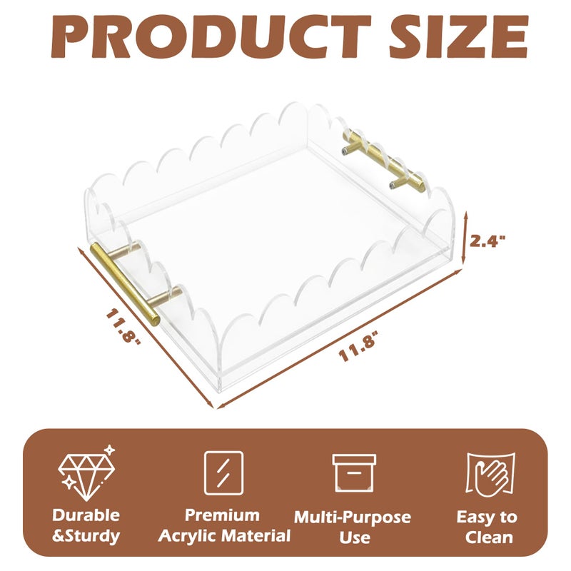 VERSSURE Scalloped Acrylic Tray with Metal Handles,12" x 12" Clear Acrylic Display Tray with Pull-Out Drawer for Photos, Art Prints, Postcards, Decorative Organizer Trays for Vanity,Home,Office - Image 3