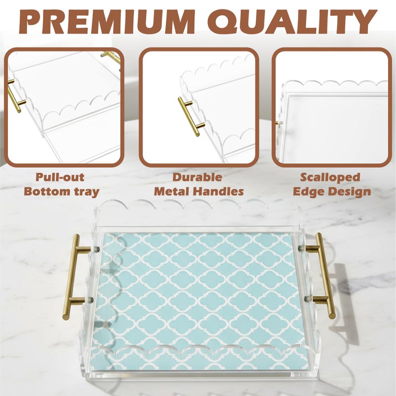 VERSSURE Scalloped Acrylic Tray with Metal Handles,12" x 12" Clear Acrylic Display Tray with Pull-Out Drawer for Photos, Art Prints, Postcards, Decorative Organizer Trays for Vanity,Home,Office - Image 5