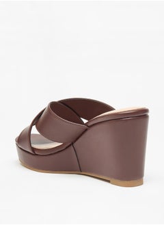 Celeste Women's Solid Slip-On Wedge Sandals with Cross Strap  - Image 2