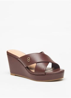 Celeste Women's Solid Slip-On Wedge Sandals with Cross Strap  - Image 1
