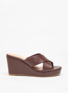 Celeste Women's Solid Slip-On Wedge Sandals with Cross Strap  - Image 3
