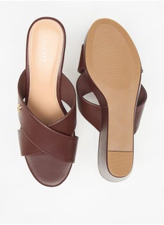 Celeste Women's Solid Slip-On Wedge Sandals with Cross Strap  - Image 4