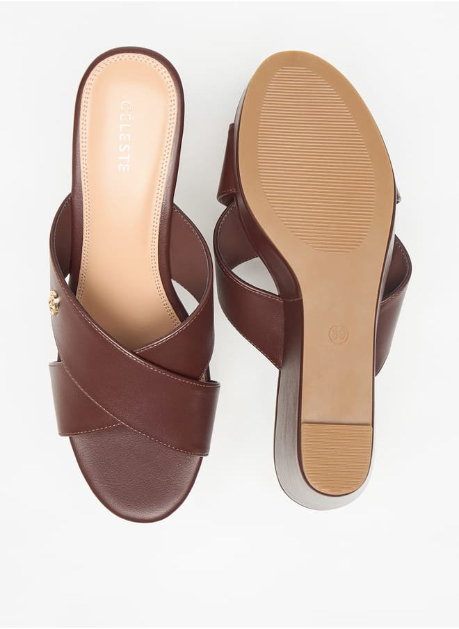 Celeste - Women's Solid Slip-On Wedge Sandals with Cross Strap - Image 1