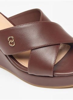 Celeste Women's Solid Slip-On Wedge Sandals with Cross Strap  - Image 5