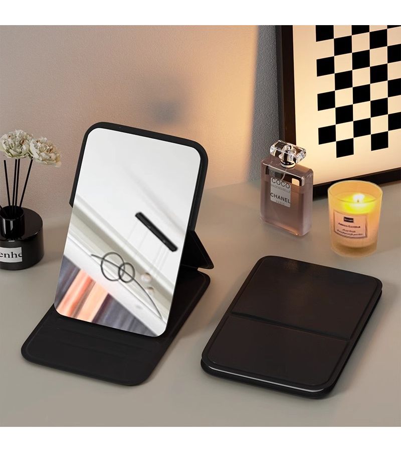 White Collapsible Travel Makeup Mirror Set Of 2 Built In Stand Folding Table Mirror For Dorm Room - Image 2