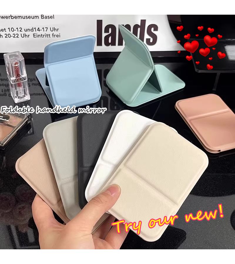 White Collapsible Travel Makeup Mirror Set Of 2 Built In Stand Folding Table Mirror For Dorm Room - Image 1