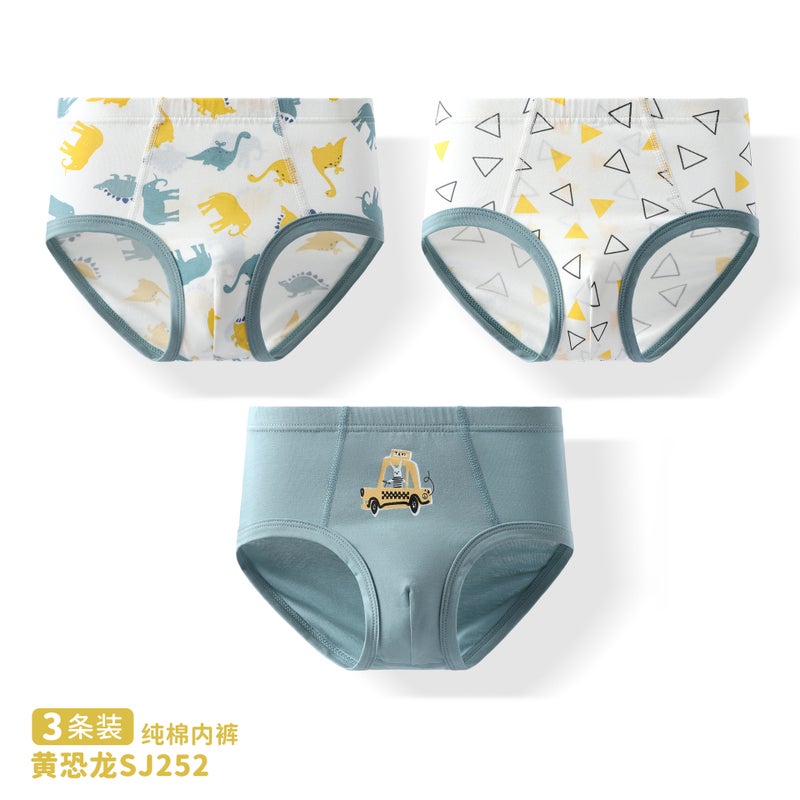 Boys cotton underwear breathable small and medium-sized childrens A elastic briefs baby cartoon children do not clip PP shorts Yellow dinosaur sj252 [comfortable cotton 3 pack] 