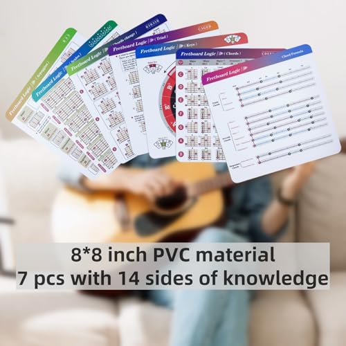 Ssllretu Guitar Chords Chart Pack for Guitar, Guitar Fretboard Logic - Guitar Chords, Chord Formula, Scales, Keys, Triads, Arpeggios. Music Learning Tool, Guitar Theory Cheat Sheet, 8 * 8inch 7 Cards - Image 2