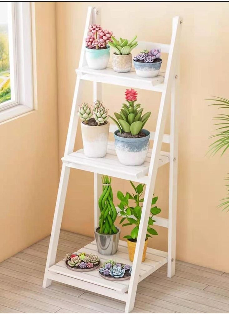 Generic FFD Plant Stand 3 Tier Folding Plant Stand Shelves Garden Wooden Flower Pot For Books And Also Can Be Used In Waashroom  - Image 2