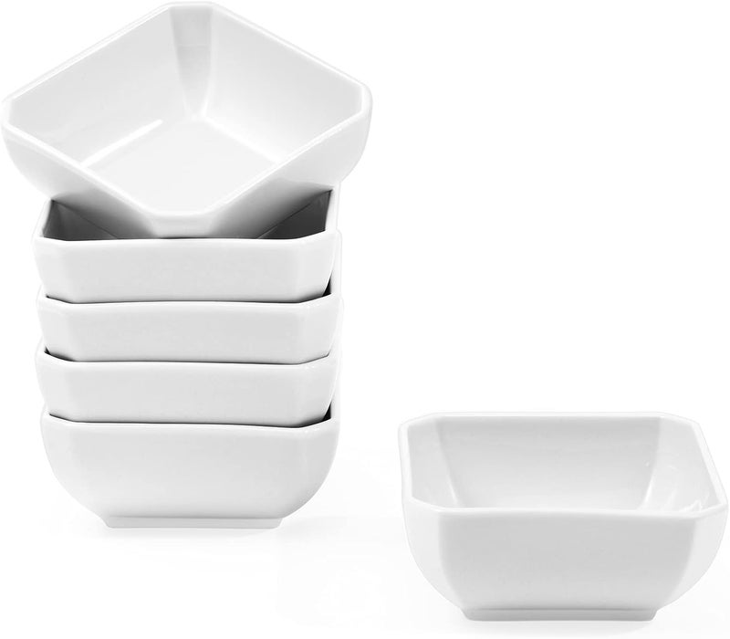 Yedio Square Dipping Bowls Set of 6, 6 Oz Small Porcelain Sauce Bowls for Side Dishes, Appetizers, Snacks, Baking & Dessert, White, Oven Safe - Image 1