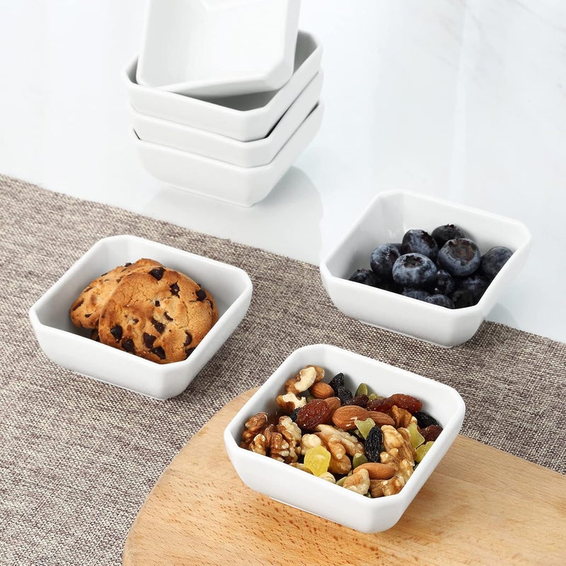 Yedio Square Dipping Bowls Set of 6, 6 Oz Small Porcelain Sauce Bowls for Side Dishes, Appetizers, Snacks, Baking & Dessert, White, Oven Safe - Image 3
