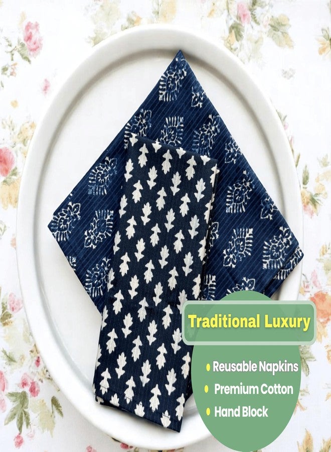Third Eye Export Hand Block Cloth Napkins Set of 6 – Elegant Cotton Napkins for Dinner, Weddings, Reusable Everyday Use – Decorative Floral Napkins Everyday for Kitchen & Home Decor (6, Indigo Blue, 20X20 Inches) - Image 4