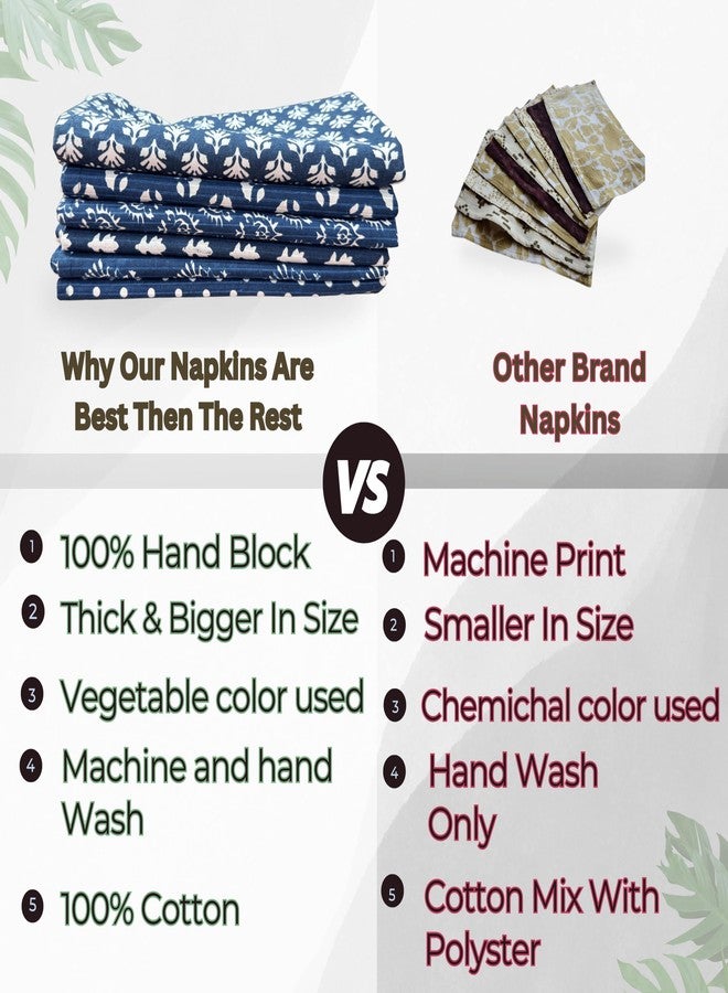 Third Eye Export Hand Block Cloth Napkins Set of 6 – Elegant Cotton Napkins for Dinner, Weddings, Reusable Everyday Use – Decorative Floral Napkins Everyday for Kitchen & Home Decor (6, Indigo Blue, 20X20 Inches) - Image 3