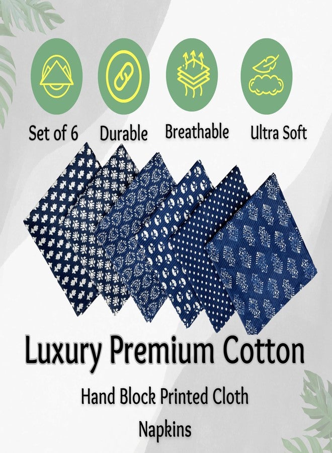 Third Eye Export Hand Block Cloth Napkins Set of 6 – Elegant Cotton Napkins for Dinner, Weddings, Reusable Everyday Use – Decorative Floral Napkins Everyday for Kitchen & Home Decor (6, Indigo Blue, 20X20 Inches) - Image 2