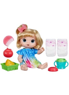 Baby Alive مجموعة دمى Fruity Sips المصنوعة من التفاح للفتيات في سن 3 سنوات، مقاس 12 بوصة، مشروبات وعصير تظاهري للأطفال من سن 3 سنوات فما فوق، شعر أشقر  - Image 2