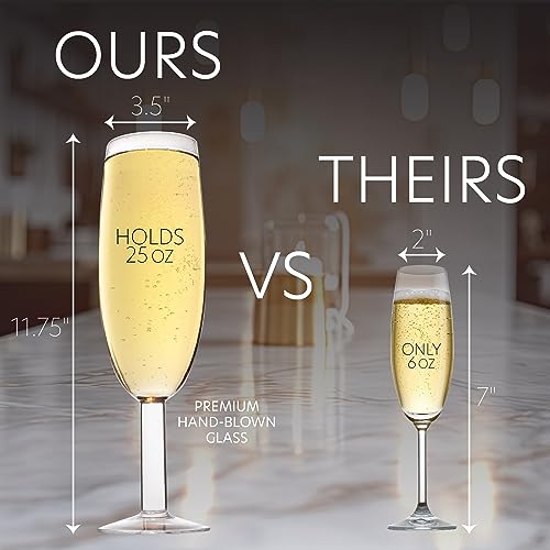 SCS Direct Oversized XL Giant 25oz Champagne Flute - Holds a Full Bottle of Champ - Made of Hand-Blown Glass NOT Plastic - Jumbo Glassware Fun for Thanksgiving, Bachelorette Trips, Birthdays- Holiday Xmas Gift - Image 2