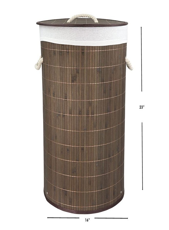 Home Basics Foldable Bamboo Laundry Basket Hamper (Round, Brown) - Image 4