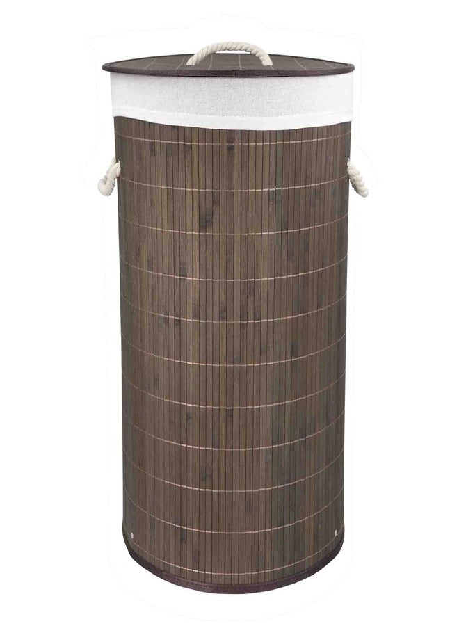 Home Basics Foldable Bamboo Laundry Basket Hamper (Round, Brown) - Image 1