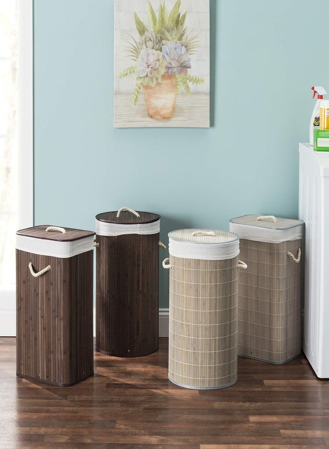 Home Basics Foldable Bamboo Laundry Basket Hamper (Round, Brown) - Image 5