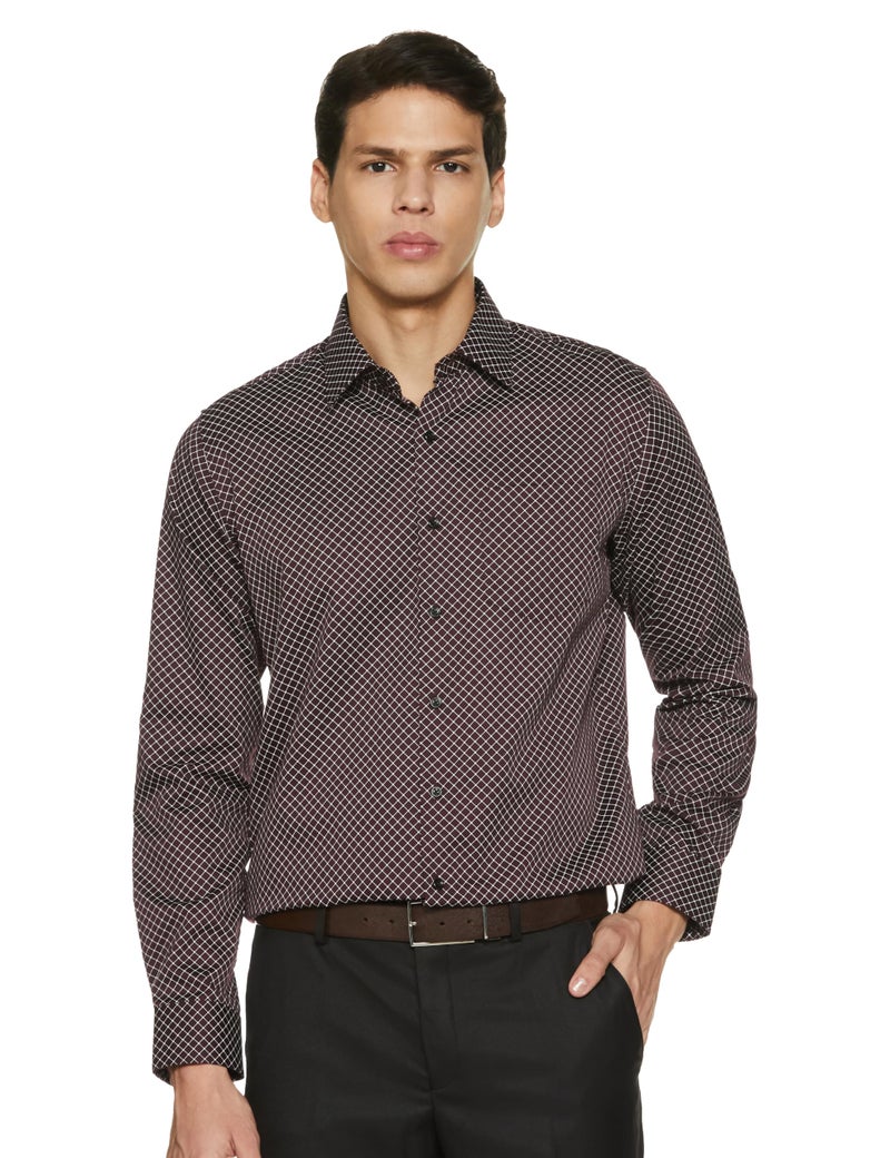 Van Heusen Men Cotton Checkered Slim Fit Shirt (VHSFFSLBJ44544_Wine, 40 - Image 1