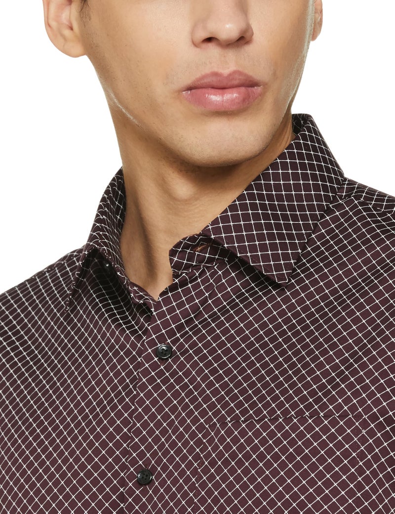 Van Heusen Men Cotton Checkered Slim Fit Shirt (VHSFFSLBJ44544_Wine, 40 - Image 3