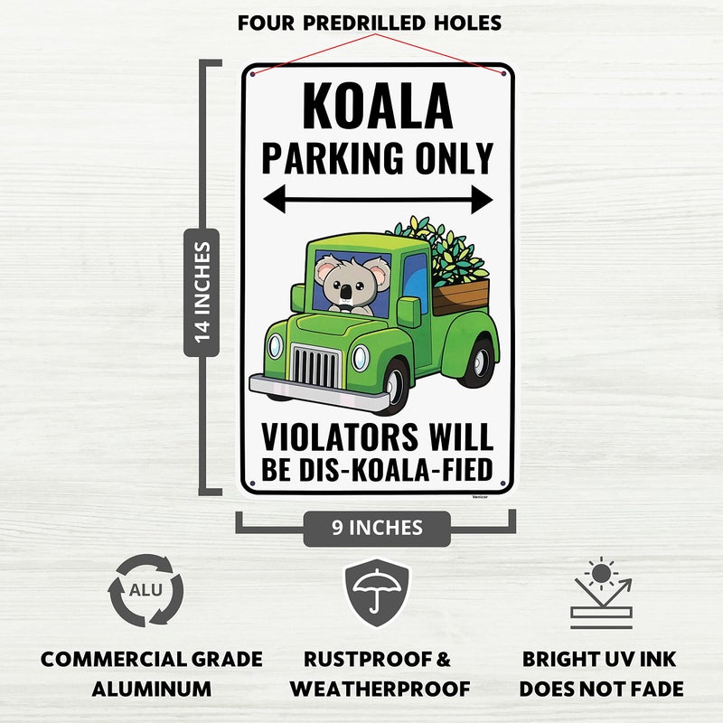 Venicor Koala Sign Decor - 9 x 14 Inches - Aluminum - Cute Koala Bear Gifts for Girls Women - Koala Party Favors Supplies Stickers Stuff - Image 2