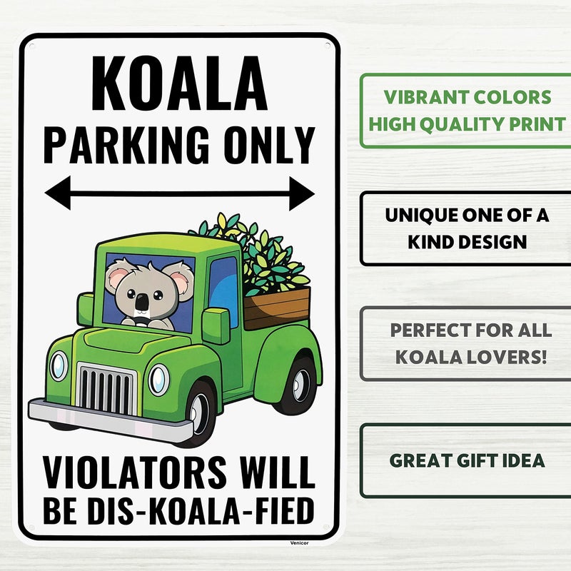 Venicor Koala Sign Decor - 9 x 14 Inches - Aluminum - Cute Koala Bear Gifts for Girls Women - Koala Party Favors Supplies Stickers Stuff - Image 3