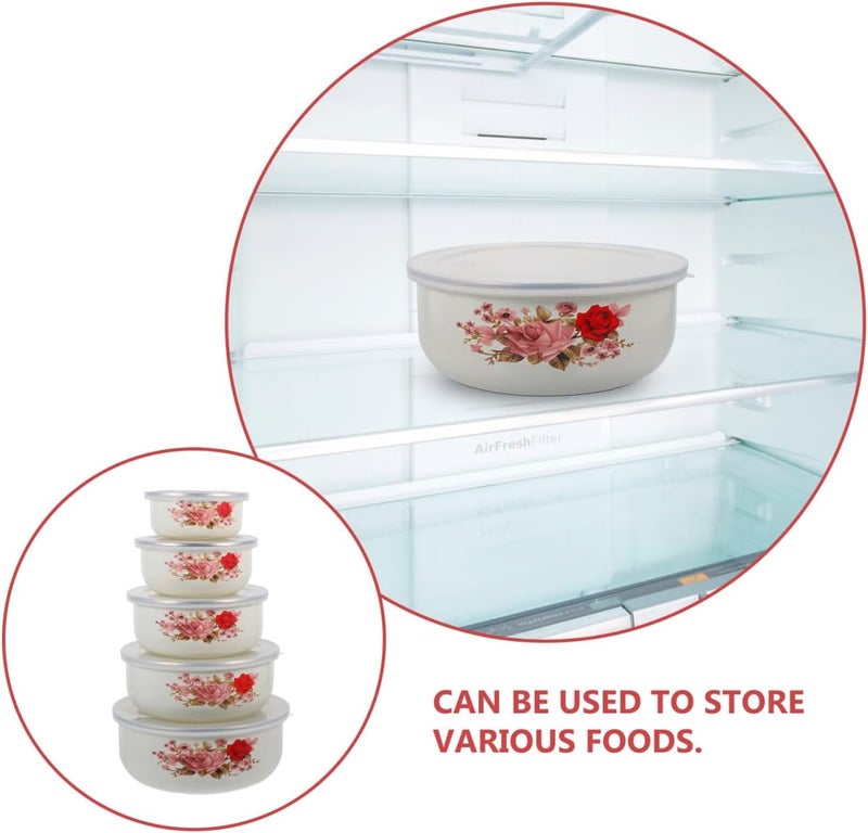 DOITOOL Enamel Bowls with Lids 5PCS Nesting Storage Bowls Set with Lids Enamel Ice Cream Salads Prepared Bowl Metal Prep Bowl for Baking Prepping Cooking and Serving Food - Image 4