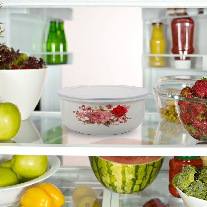 DOITOOL Enamel Bowls with Lids 5PCS Nesting Storage Bowls Set with Lids Enamel Ice Cream Salads Prepared Bowl Metal Prep Bowl for Baking Prepping Cooking and Serving Food - Image 3