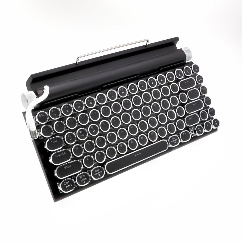 Adventurers Typewriter Style Retro Mechanical Keyboard, White Backlight, 83 Key Bluetooth 5.0 Blue Axis Compatible with Desktop, Laptop, Mac and Mobile, Black, 12.3 x 6.6 x 1.6 Inches - Image 1