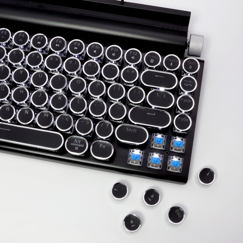 Adventurers Typewriter Style Retro Mechanical Keyboard, White Backlight, 83 Key Bluetooth 5.0 Blue Axis Compatible with Desktop, Laptop, Mac and Mobile, Black, 12.3 x 6.6 x 1.6 Inches - Image 5