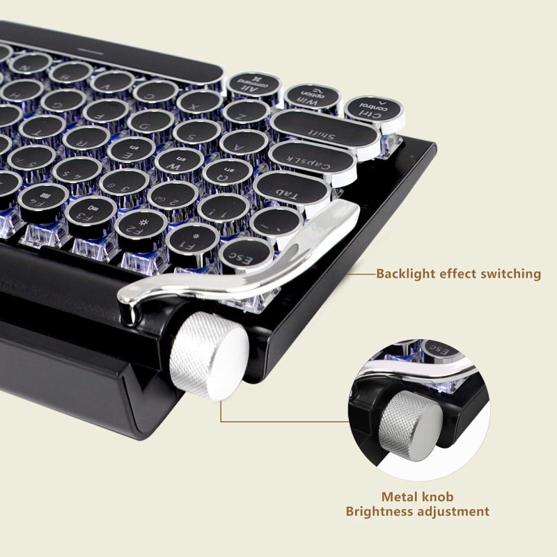 Adventurers Typewriter Style Retro Mechanical Keyboard, White Backlight, 83 Key Bluetooth 5.0 Blue Axis Compatible with Desktop, Laptop, Mac and Mobile, Black, 12.3 x 6.6 x 1.6 Inches - Image 4